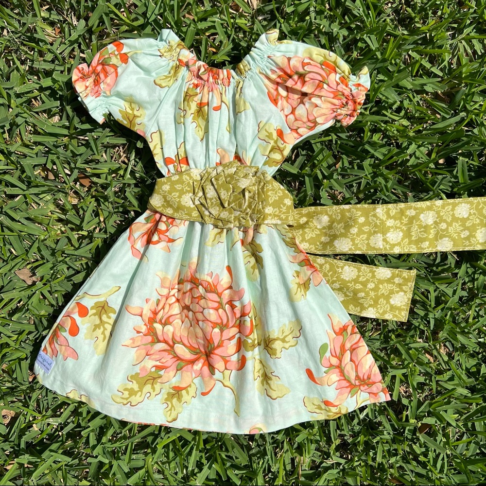 ADELAIDE ORIGINAL misty blue and pink floral boho little girl's dress - NWOT